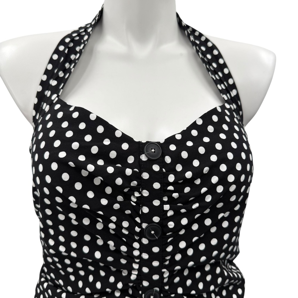 Anthropologie Maeve Halter Polka Dot Ruched Midi Dress High Low Fit & Flare 18W - Picture 6 of 11